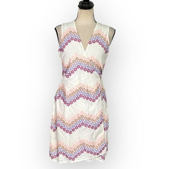 Miguelina Ali Wrap Dress Women's Med White Pink Embroiodered Sleeveless RTR - Picture 3 of 14